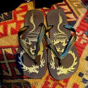 Havaianas brown and gold dragon flip flops